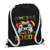 Backpack pouch GYMBAG Black, with pocket (40x48cm) & thick white cords