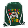 Backpack pouch GYMBAG BOTTLE GREEN, with pocket (40x48cm) & thick white cords