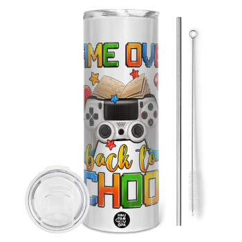 GAME OVER, Back to the School, Eco friendly stainless steel tumbler 600ml, with metal straw & cleaning brush