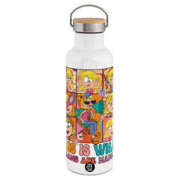 This Is What Dreams Are Made Of Lizzie Mcguire, Stainless steel White with wooden lid (bamboo), double wall, 750ml