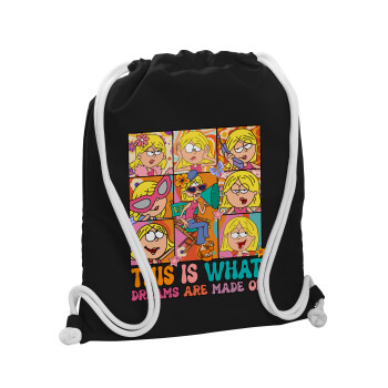 This Is What Dreams Are Made Of Lizzie Mcguire, Backpack pouch GYMBAG Black, with pocket (40x48cm) & thick white cords