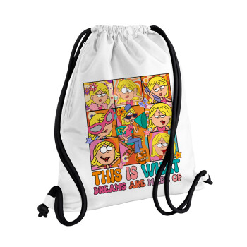 This Is What Dreams Are Made Of Lizzie Mcguire, Backpack pouch GYMBAG white, with pocket (40x48cm) & thick cords