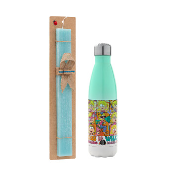 This Is What Dreams Are Made Of Lizzie Mcguire, Easter Set, Metallic green/white thermos (Stainless steel), double-walled, 500ml & scented flat Easter candle (30cm) (TURQUOISE)