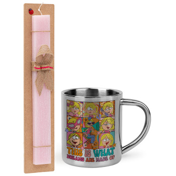 This Is What Dreams Are Made Of Lizzie Mcguire, Easter Set, metallic thermal cup (300ml) & aromatic flat Easter candle (30cm) (PINK)