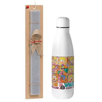 This Is What Dreams Are Made Of Lizzie Mcguire, Easter Set, metallic stainless thermos bottle (500ml) & scented flat Easter candle (30cm) (GRAY)