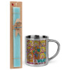 Easter Set, metallic thermal cup (300ml) & aromatic flat Easter candle (30cm) (TURQUOISE)