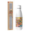 Easter Set, metallic stainless thermos bottle (500ml) & scented flat Easter candle (30cm) (GRAY)