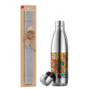 Easter Set, metallic stainless thermos flask (500ml) & scented flat Easter candle (30cm) (GRAY)