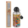 Easter Set, metallic silver aluminum water bottle (500ml) & aromatic flat Easter candle (30cm) (GRAY)