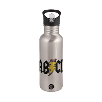 ABCD, Water bottle Silver with straw, stainless steel 600ml