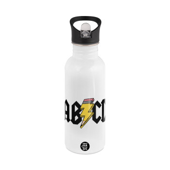 ABCD, White water bottle with straw, stainless steel 600ml