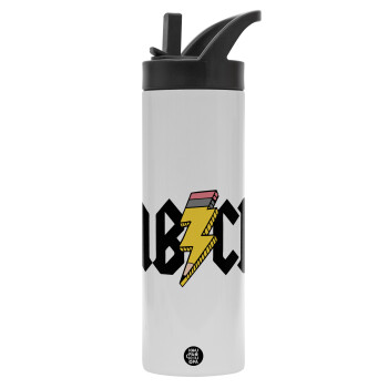 ABCD, Metallic thermos bottle with straw & handle, stainless steel (Stainless steel 304), double-walled, 600ml.