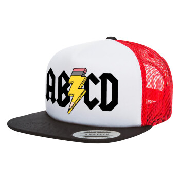 ABCD, Adult Foam Flat Snapback with Mesh Black-White-Red (POLYESTER, ADULT, UNISEX, ONE SIZE)