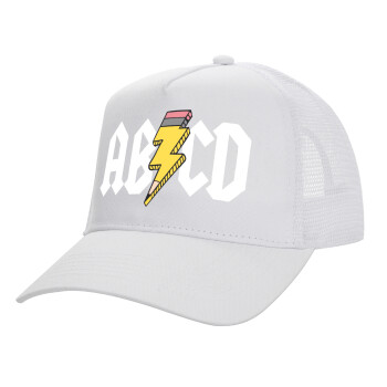 ABCD, Structured Trucker Adult Hat, with Mesh, WHITE (100% COTTON, ADULT, UNISEX, ONE SIZE)