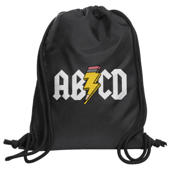 ABCD, Backpack pouch GYMBAG Black, with pocket (40x48cm) & thick cords