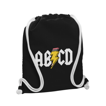 ABCD, Backpack pouch GYMBAG Black, with pocket (40x48cm) & thick white cords