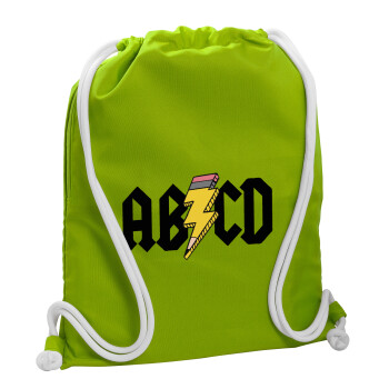 ABCD, Backpack bag GYMBAG LIME GREEN, with pocket (40x48cm) & thick cords