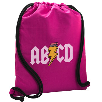 ABCD, Backpack pouch GYMBAG Fuchsia, with pocket (40x48cm) & thick cords