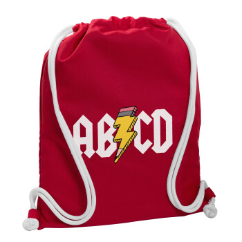 ABCD, Backpack pouch GYMBAG Red, with pocket (40x48cm) & thick cords