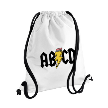 ABCD, Backpack pouch GYMBAG white, with pocket (40x48cm) & thick cords