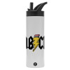 Metallic thermos bottle with straw & handle, stainless steel (Stainless steel 304), double-walled, 600ml.