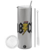 Eco friendly stainless steel Silver tumbler 600ml, with metal straw & cleaning brush