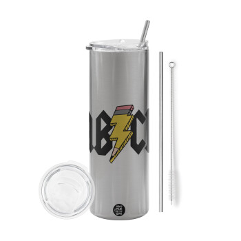 ABCD, Eco friendly stainless steel Silver tumbler 600ml, with metal straw & cleaning brush