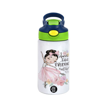 Dance Like everyone's watching, Children's hot water bottle, stainless steel, with safety straw, green, blue (350ml)