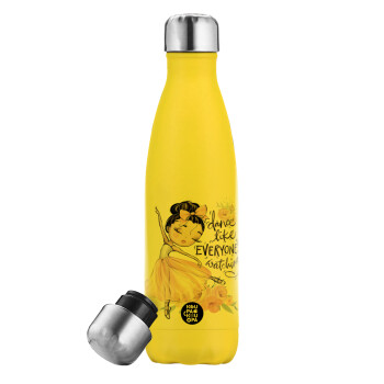 Dance Like everyone's watching, Yellow Stainless Steel Metallic Thermos, double-walled, 500ml