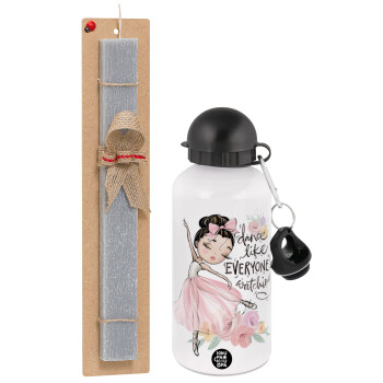 Dance Like everyone's watching, Easter Set, metallic aluminum water bottle (500ml) & aromatic flat Easter candle (30cm) (GRAY)