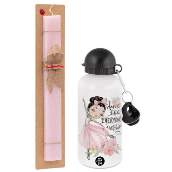 Dance Like everyone's watching, Easter Set, metallic aluminum bottle (500ml) & aromatic flat Easter candle (30cm) (PINK)