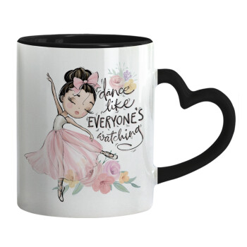 Dance Like everyone's watching, Mug heart black handle, ceramic, 330ml