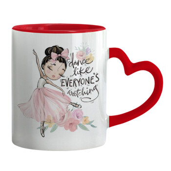 Dance Like everyone's watching, Mug heart red handle, ceramic, 330ml