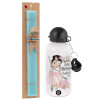 Easter Set, metallic aluminum water bottle (500ml) & scented flat candle (30cm) (TURQUOISE)