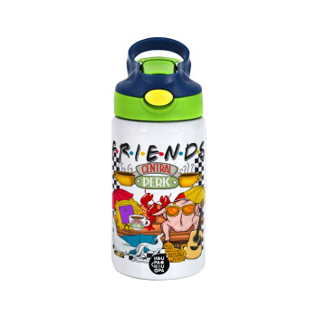 Friends, Children's hot water bottle, stainless steel, with safety straw, green, blue (350ml)