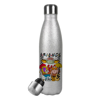 Friends, Metallic Glitter Silver Thermos Flask (Stainless steel), double-walled, 500ml