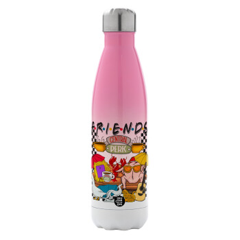 Friends, Metal mug thermos Pink/White (Stainless steel), double wall, 500ml