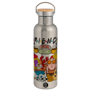 Friends, Stainless steel Silver with wooden lid (bamboo), double wall, 750ml