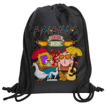 Friends, Backpack pouch GYMBAG Black, with pocket (40x48cm) & thick cords