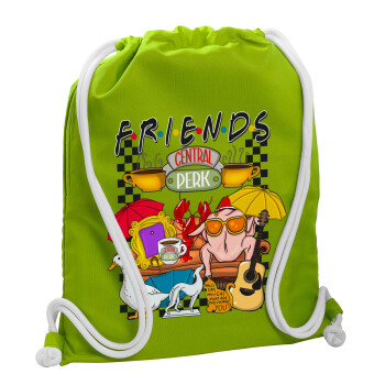 Friends, Backpack bag GYMBAG LIME GREEN, with pocket (40x48cm) & thick cords