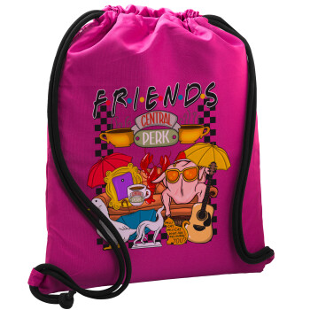 Friends, Backpack pouch GYMBAG Fuchsia, with pocket (40x48cm) & thick cords