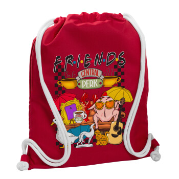 Friends, Backpack pouch GYMBAG Red, with pocket (40x48cm) & thick cords