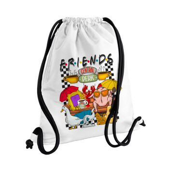 Friends, Backpack pouch GYMBAG white, with pocket (40x48cm) & thick cords