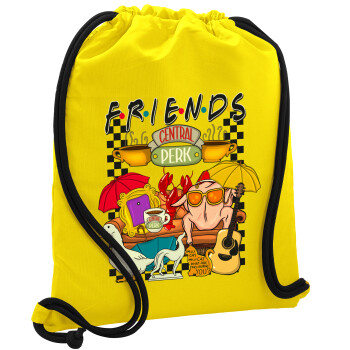 Friends, Backpack pouch GYMBAG Yellow, with pocket (40x48cm) & thick cords