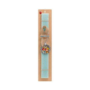 Friends, Easter Set, wooden keychain & aromatic flat Easter candle (30cm) (TURQUOISE)