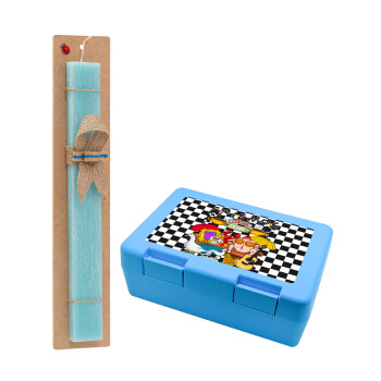 Friends, Easter Set, children's snack container BLUE & Easter aromatic flat candle (30cm) (TURQUOISE)