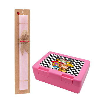 Friends, Easter Set, children's snack container PINK & scented flat Easter candle (30cm) (PINK)