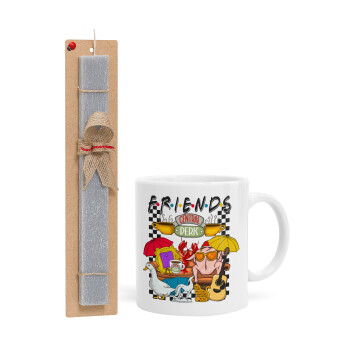 Friends, Easter Set, Ceramic Cup (330ml) & Easter aromatic flat candle (30cm) (GRAY)