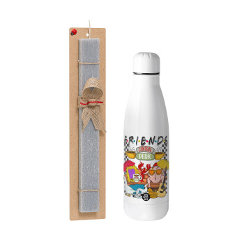 Friends, Easter Set, metallic stainless thermos bottle (500ml) & scented flat Easter candle (30cm) (GRAY)