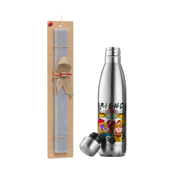 Friends, Easter Set, metallic stainless thermos flask (500ml) & scented flat Easter candle (30cm) (GRAY)